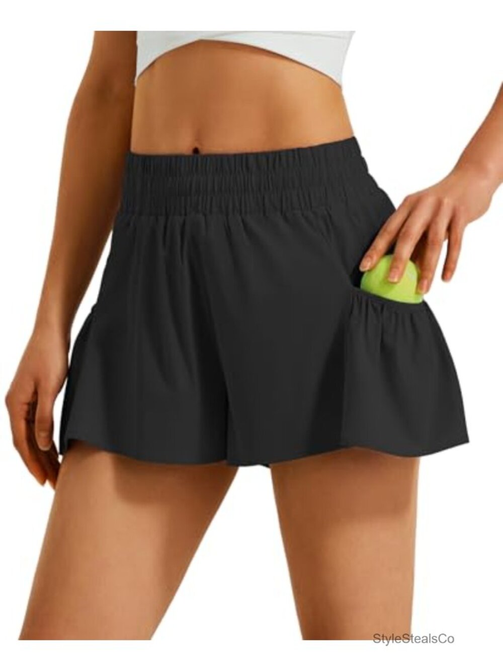 High Waisted Flowy Running Shorts with Pockets for Tennis Workout